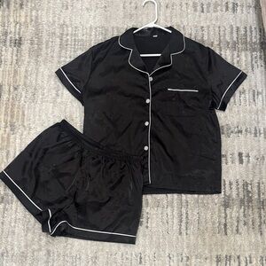 Black Satin Women's Pajama Set